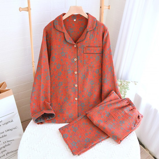 New Women's Autumn and Winter Pure Cotton Air-Layer Pajamas, Thickened Interlayer Warm Homewear Loose Large Size Casual Pants