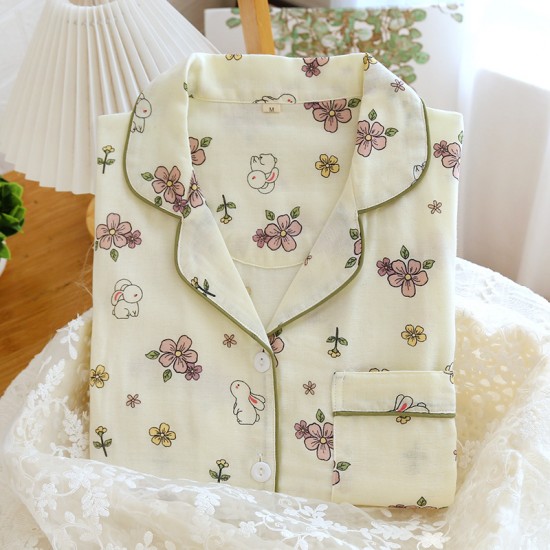 Women's Pajamas, Pure Cotton Plaid Air-layer quilted couple's thickened, warm autumn and winter loungewear, loose and casual trousers.