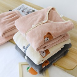 Couple flannel pajamas, simple, long-sleeved, plush, warm, two-piece loungewear set for men and women for autumn and winter