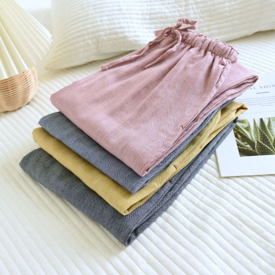 New spring and summer men's pajamas, plus-size, loose, casual, cotton, double-layered yarn-dyed herringbone loungewear pants