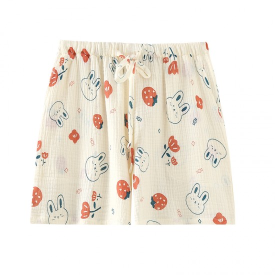 Washed cotton plaid lounge shorts, loose cotton summer couple's short-sleeved, thin beach shorts, suitable for outdoor wear.