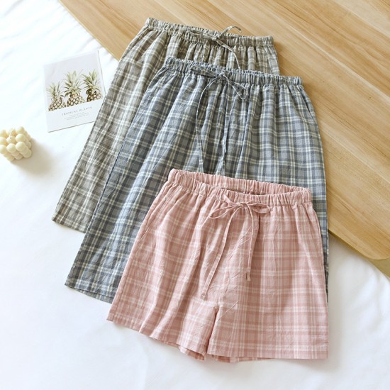 Summer women's cropped pajama pants, pure cotton gauze, striped, thin, wide. Wholesale soft cotton lounge pants for outdoor wear