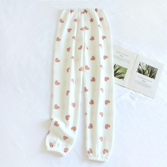 Adjustable, fleece-lined, thickened flannel maternity pajamas for autumn and winter, maternity warm pants, loose loungewear.