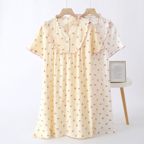 Women's padded rayon pajamas, short-sleeved, cropped, Japanese-style rayon silk, bra-free loungewear set