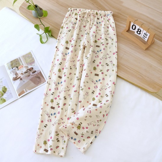 Women's Spring and Autumn Pure Cotton Double-Layer Gauze Pajamas, Fresh and Cute Long-Sleeved Thin Summer Homewear Two-Piece Set