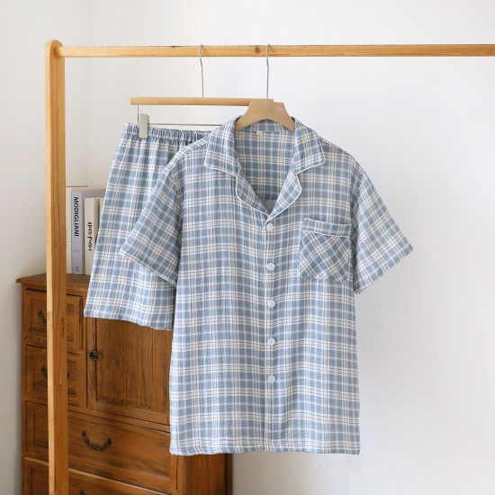 New couple's washed cotton shorts, men's and women's summer thin cotton pajamas, soft, short-sleeved loungewear.