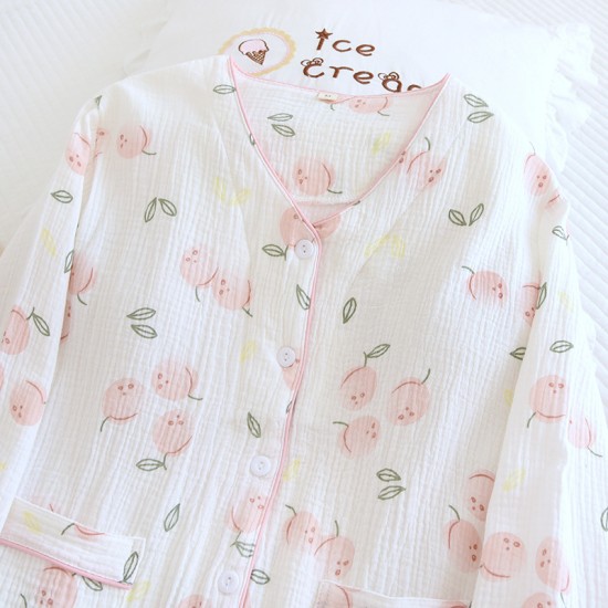 Couple's pure cotton plaid thin long-sleeved trousers, spring, summer, and autumn loose loungewear set for men and women.