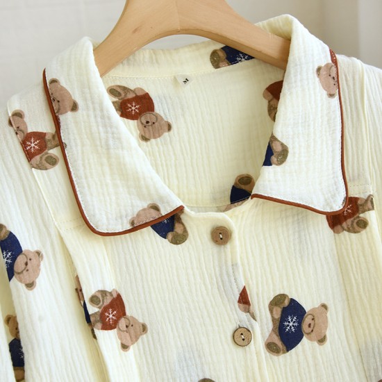 Women's padded pajamas, pure cotton gauze three-piece set, summer short-sleeved shorts and long pants, thin home clothes, soft set