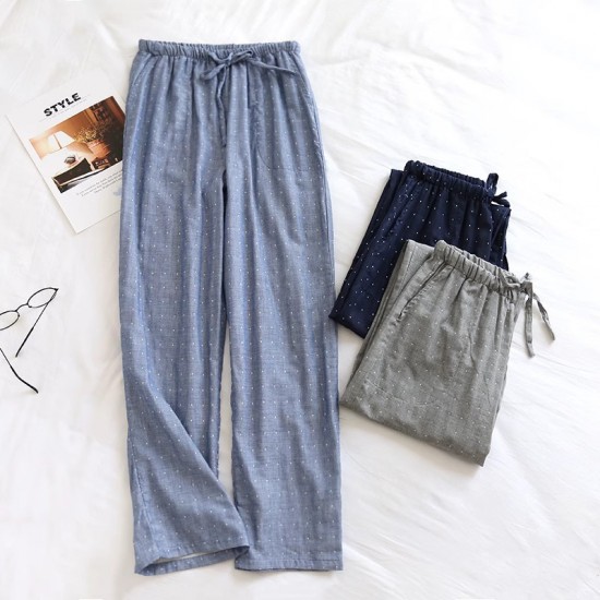 Couples' pajama pants, pure cotton double-layer gauze, thin, men's and women's, loose, spring and autumn, all-cotton casual trousers.