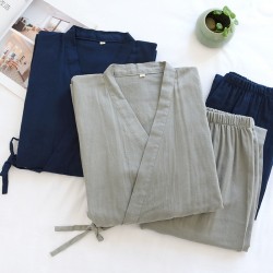 Wholesale men's double-layer gauze kimono pajamas, Japanese-style steaming loungewear, sweat-wicking and breathable loungewear.