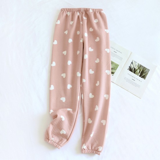 Adjustable, fleece-lined, thickened flannel maternity pajamas for autumn and winter, maternity warm pants, loose loungewear.