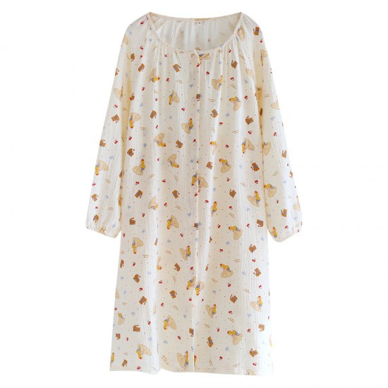 New spring and autumn women's pajamas, pure cotton double-layered gauze yarn-dyed jacquard long-sleeved, summer retro two-piece loungewear set