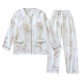 Women's padded pajamas, double-layered gauze, bra-free, long-sleeved, thin cotton loungewear, spring and autumn set