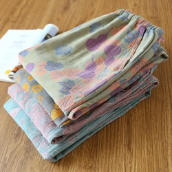 Summer women's cropped pajamas, pure cotton washed cotton plaid loungewear, loose, all-cotton casual pants, suitable for outer wear