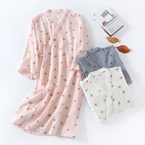 Japanese-style kimono robes, women's cotton double-layer gauze pajamas, spring and summer steaming loungewear, thin, soft bath skirts.