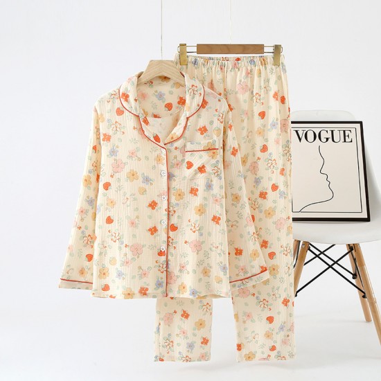 New couple's yarn-dyed shorts, men's and women's summer pure cotton double-layered gauze thin pajamas, soft shorts